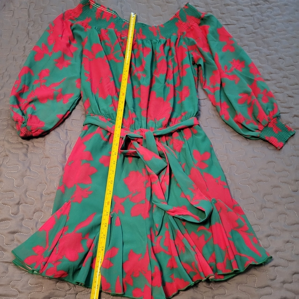 Jealous Tomato Green & Red Romper, Elastic Waist w/front Tie, Medium, Like New - Picture 2 of 9